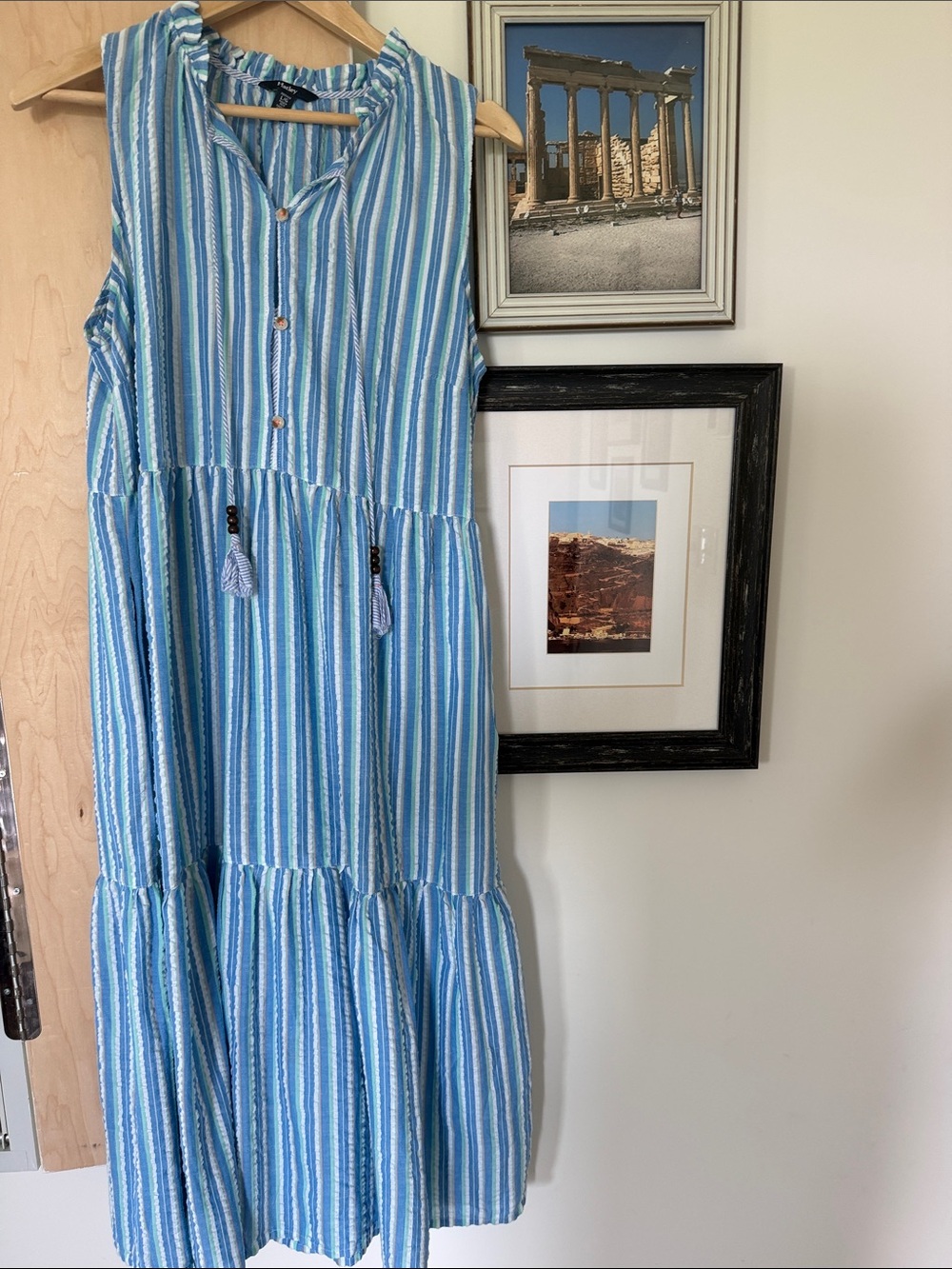 Hatley Blue, White & Mint Striped Sleeveless Dress
